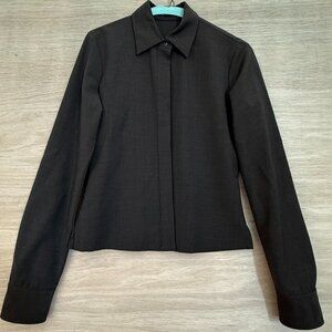 Theory Wool Button Down Shirt Chocolate Brown Size Small
